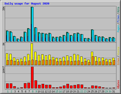 Daily usage for August 2020